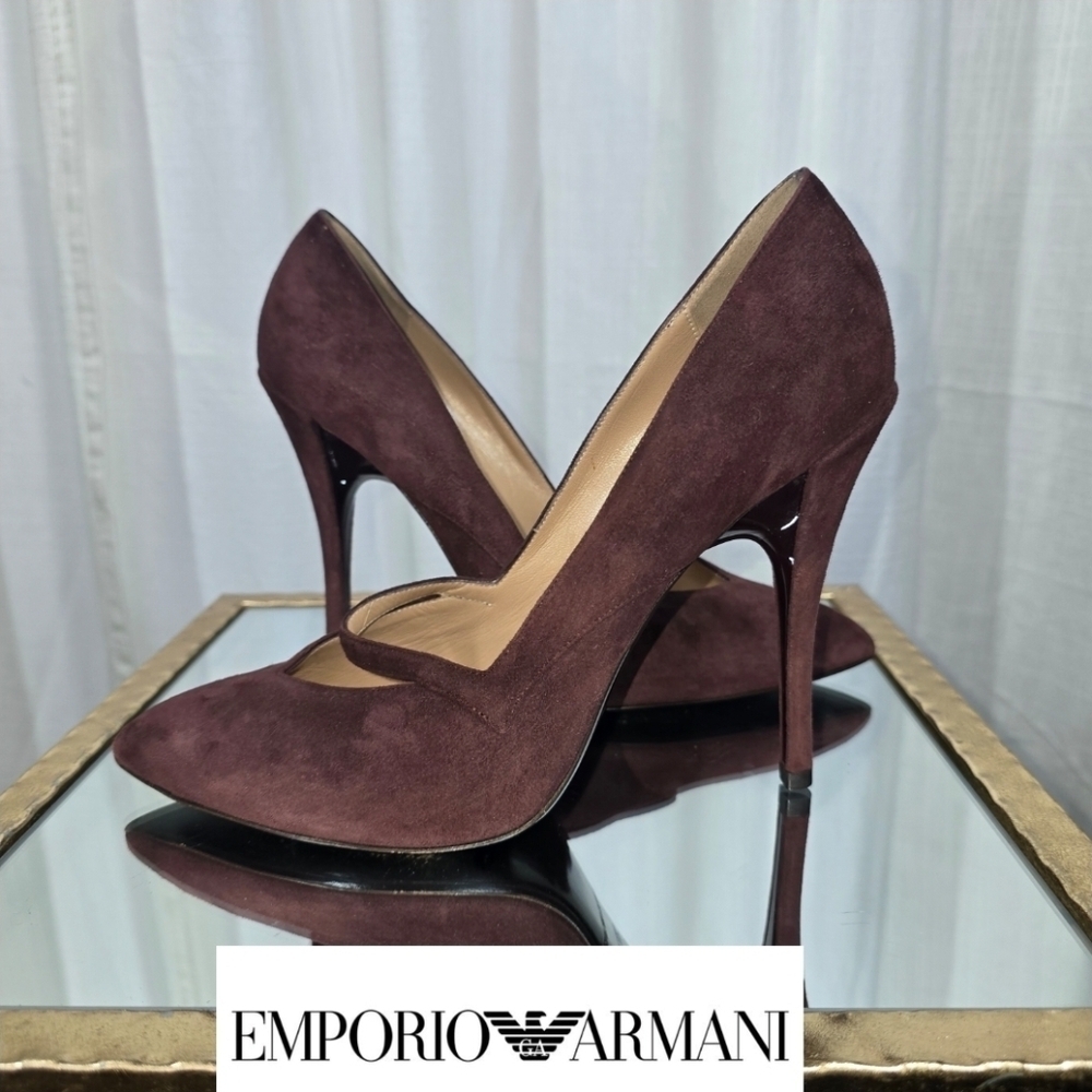 Emporio Armani Burgundy Suede Stiletto Heels - Picture 16 of 16